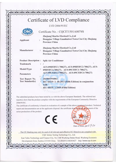 Certification CE pour le climatiseur 9000BTU