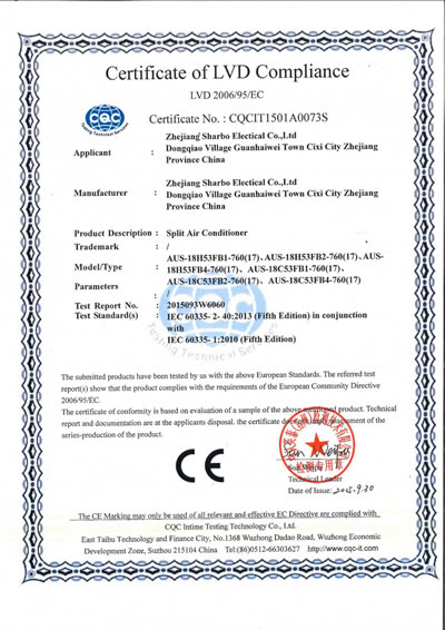 Certification CE pour le climatiseur 18000BTU